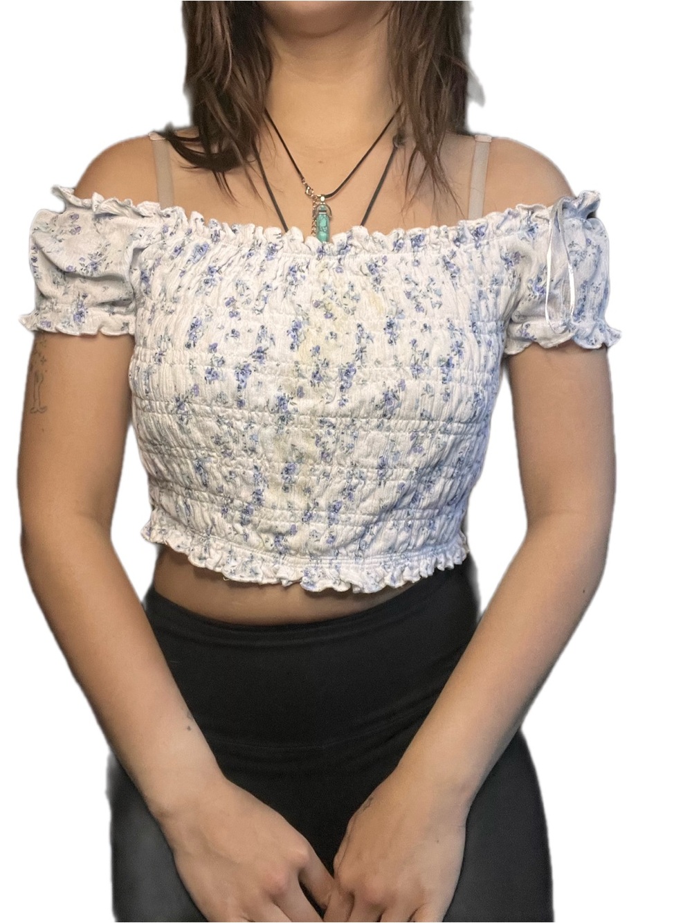 Y2K Bluenotes Blue Floral Smocked Crop Top Size L